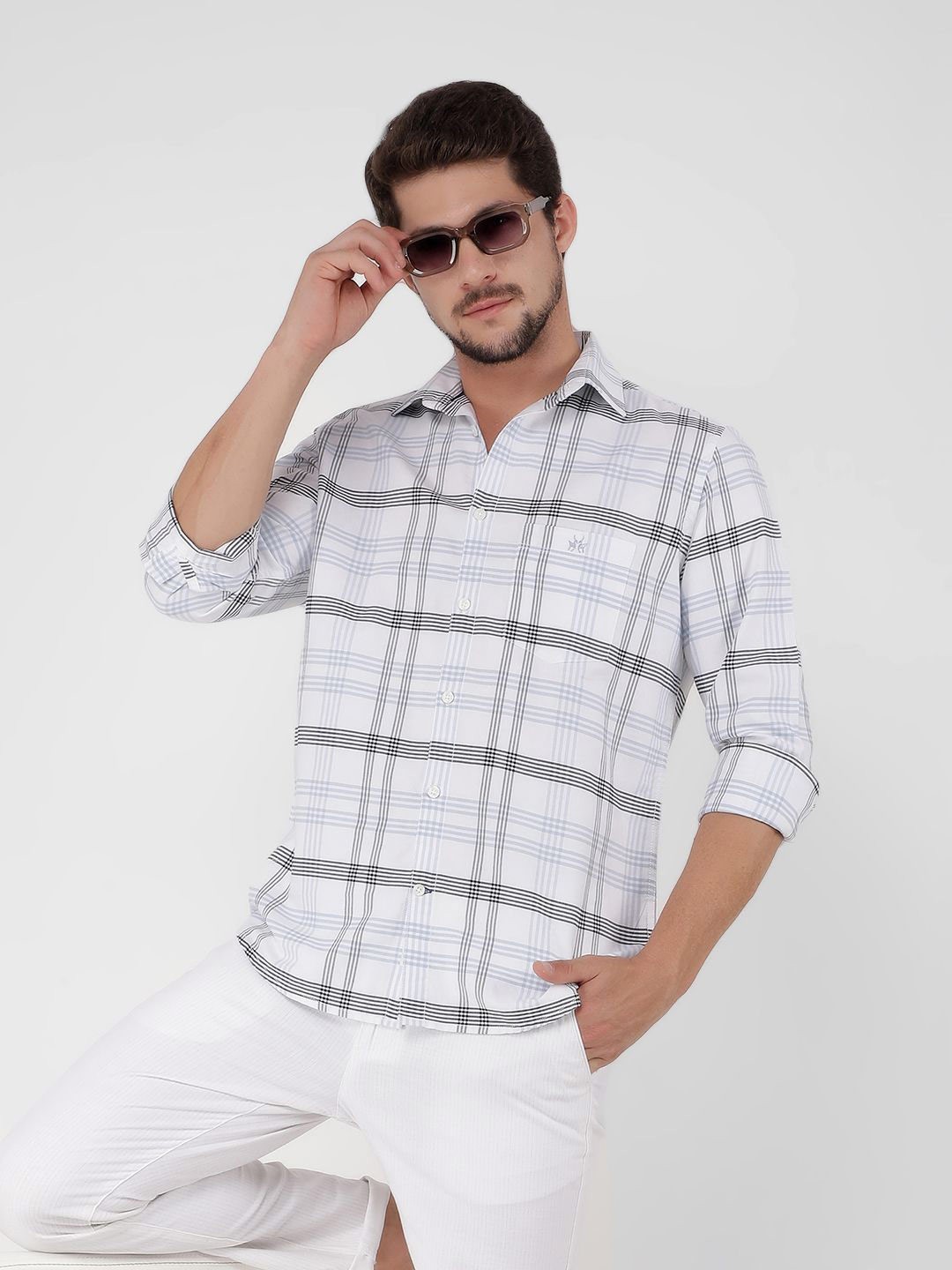 

Crimsoune Club Men Classic Slim Fit Windowpane Checks Opaque Checked Casual Shirt, White