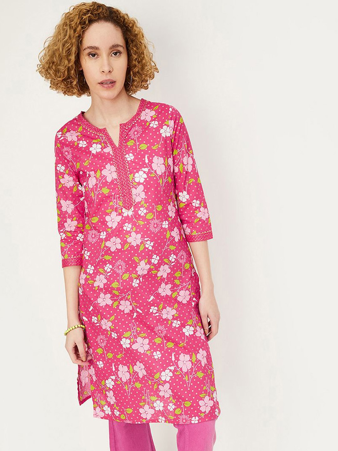 

max Women Printed Flared Sleeves Anarkali Kurta, Pink