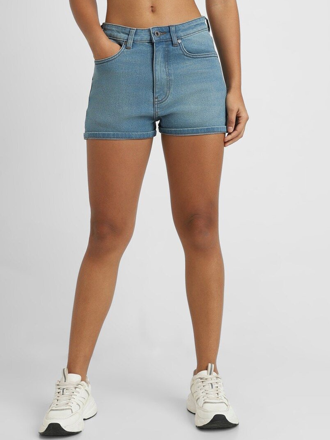 

FOREVER 21 Women Washed Denim Shorts, Blue