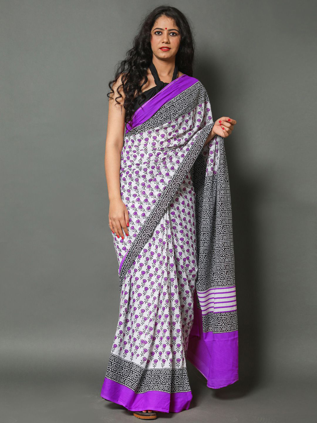 

BUTA BUTI Ethnic Motif Pure Cotton Saree, Purple