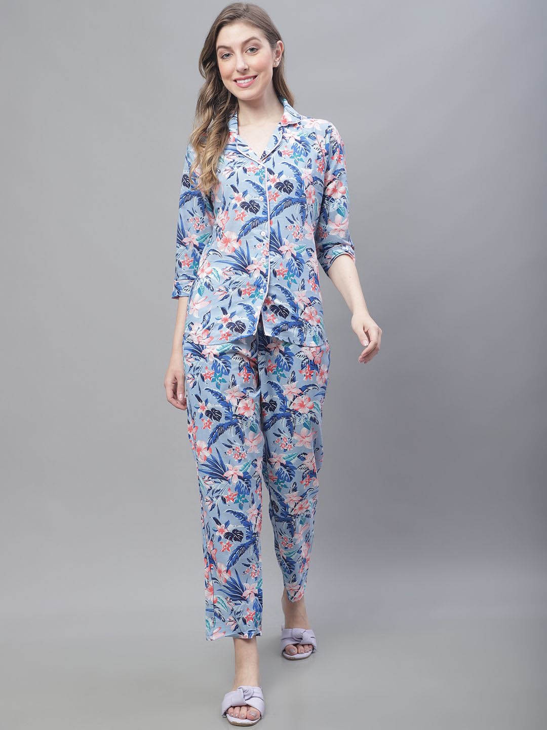 

TAG 7 Women Printed Night suit, Blue