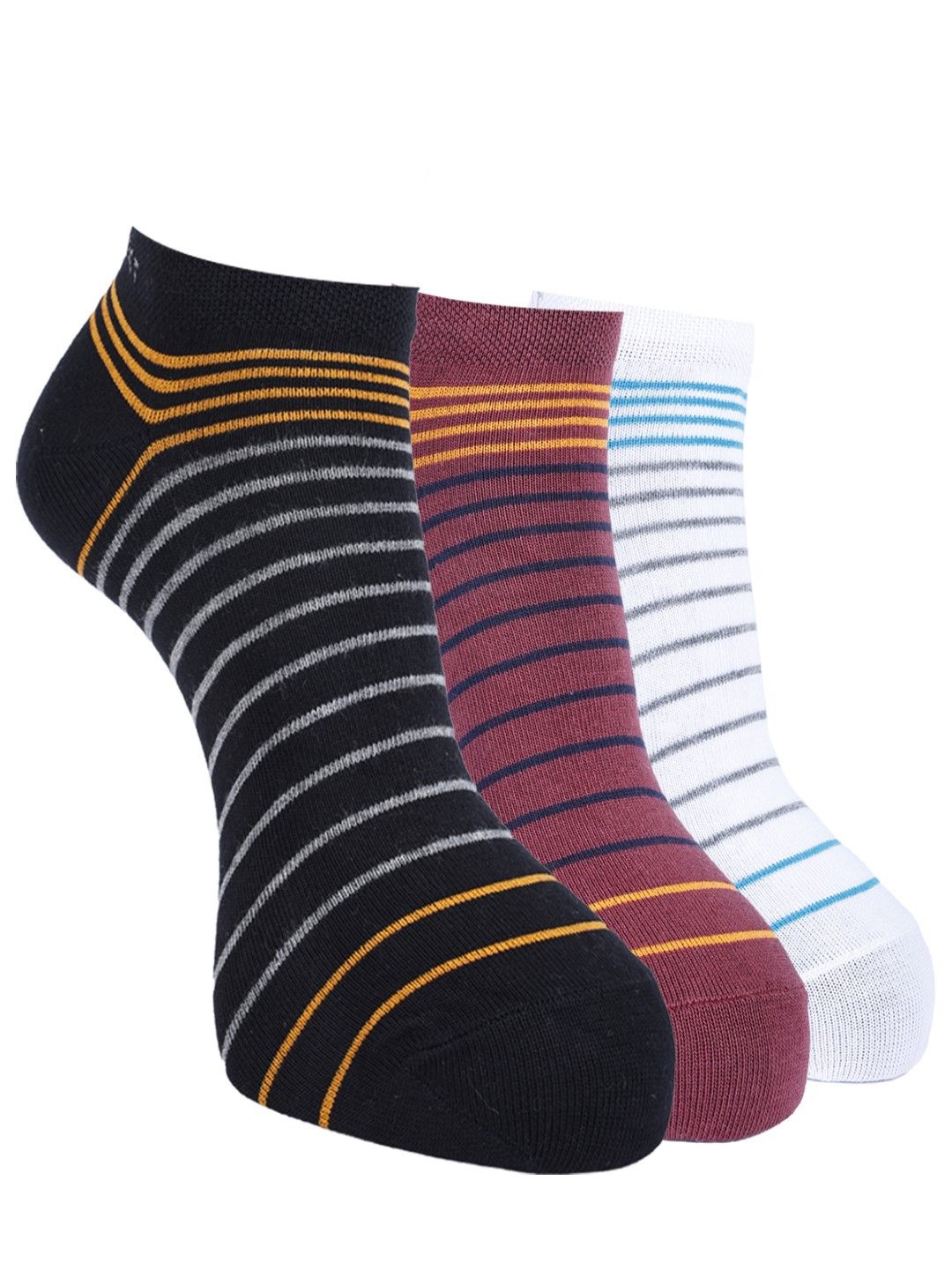 

Force NXT Men Pack Of 3 Striped Cotton Ankle-Length Socks, Maroon