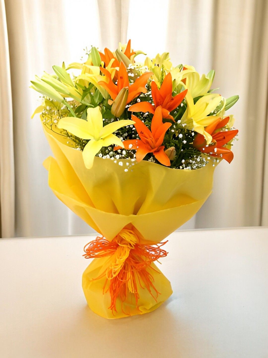 

bettergiftflowers 12-Pcs Yellow & Orange Colored Lilies Fresh Flowers Bouquet