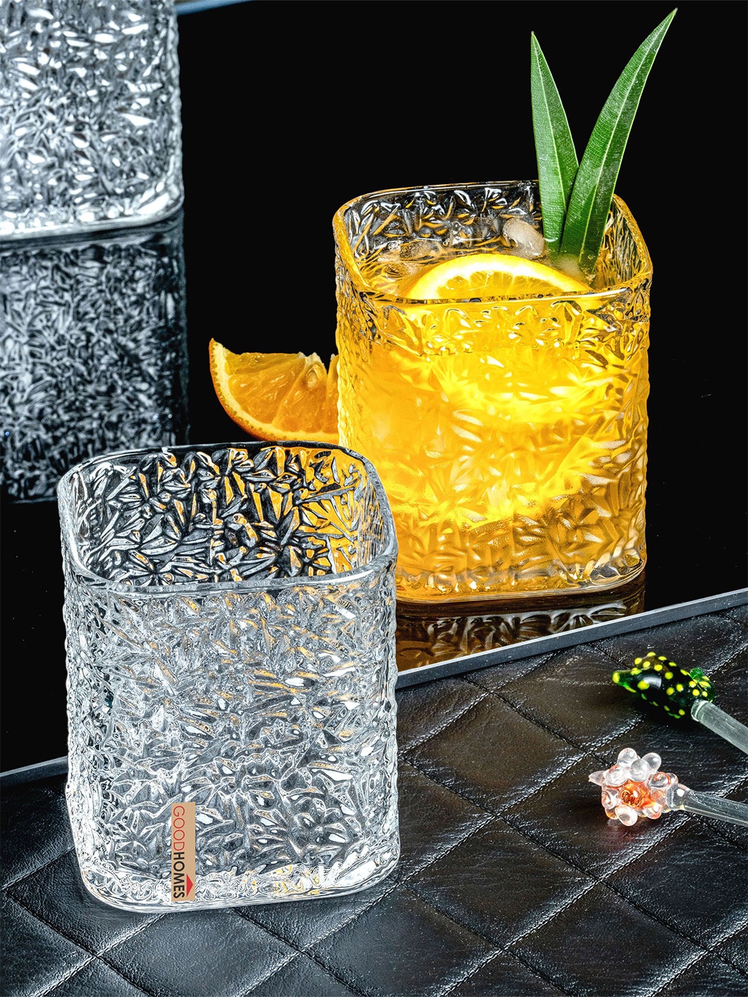 

GOODHOMES 6-Pcs Transparent Textured Juice Glass Tumbler Set