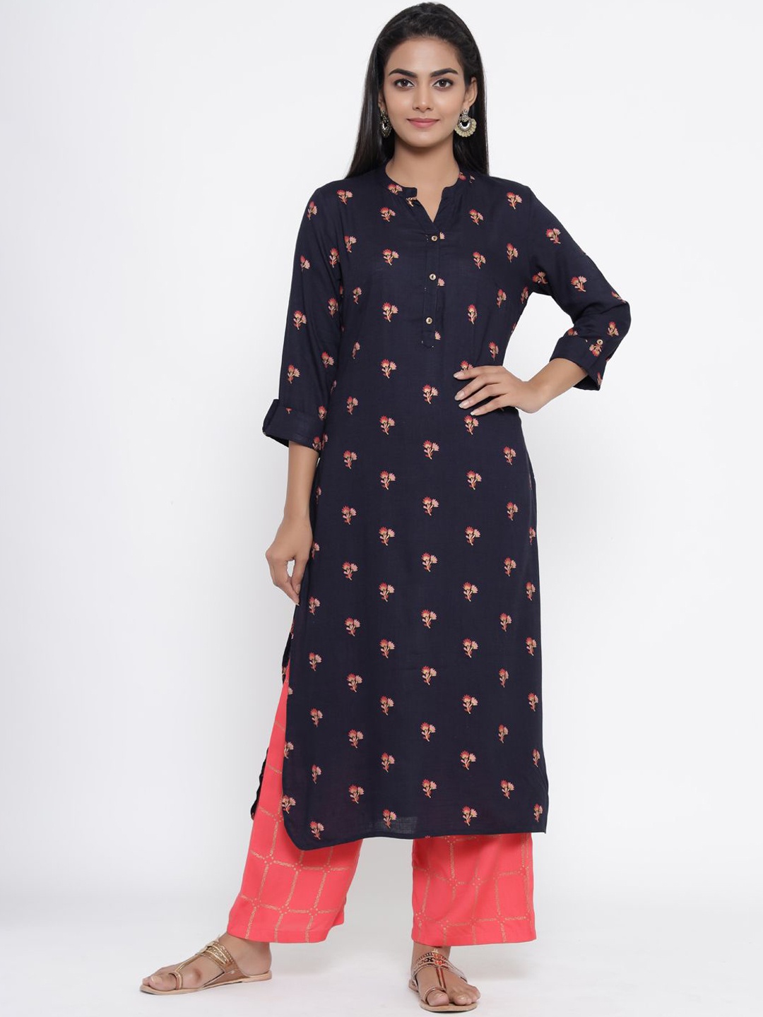 

Anouk Women Floral Printed Regular Kurta with Palazzos, Black