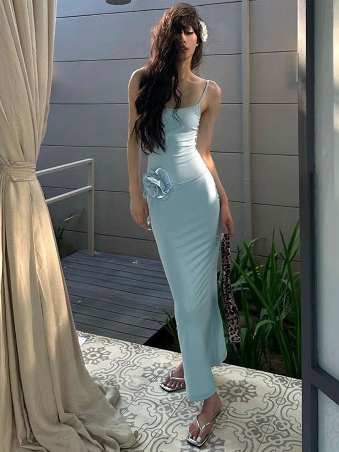 

StyleCast x Revolte Georgette Solid Maxi Bodycon Dress, Blue