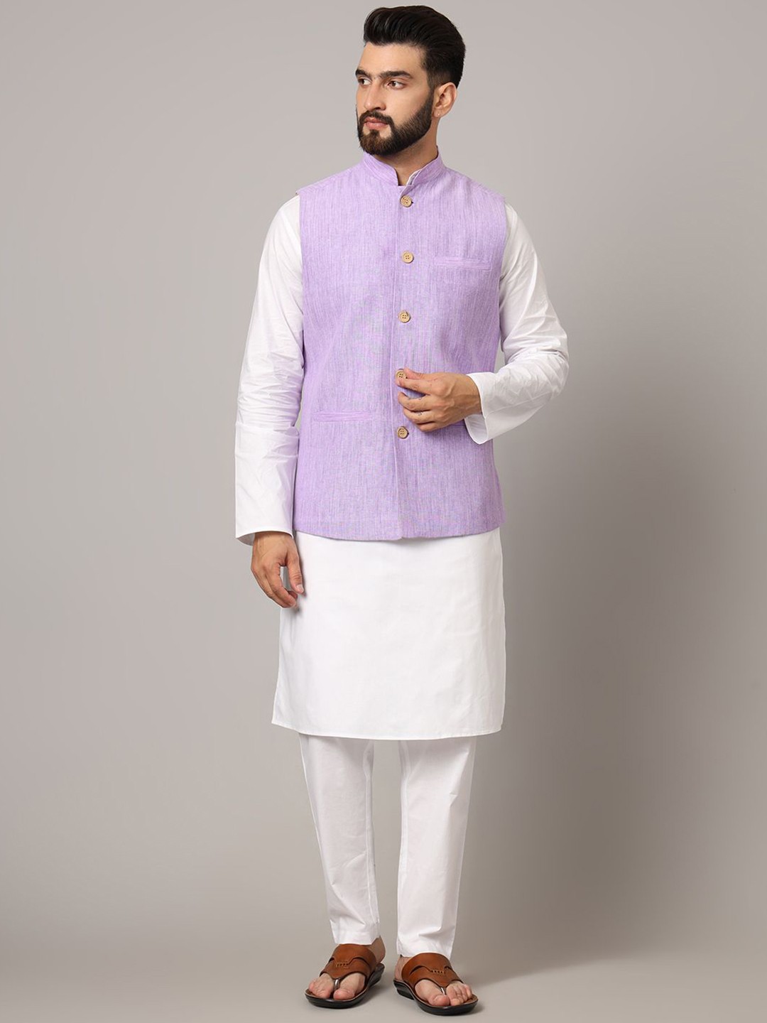 

Latest Chikan Garments Striped Woven Nehru Jacket, Purple