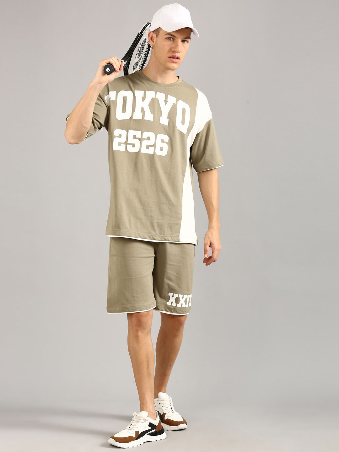 

Joven Printed Pure Cotton Oversized T-Shirt With Shorts Co-Ords, Olive