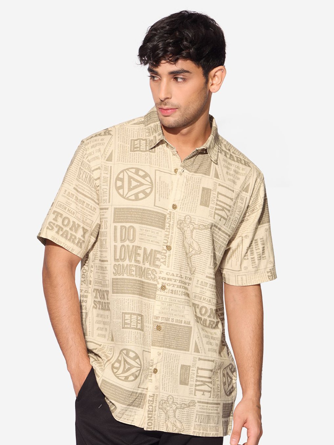 

The Souled Store Men Opaque Printed Casual Shirt, Beige