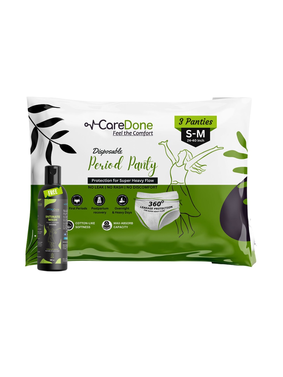 

CareDone Pack of 3 Disposable Cotton Period Panties With Intimate Gel - M+50ml, White