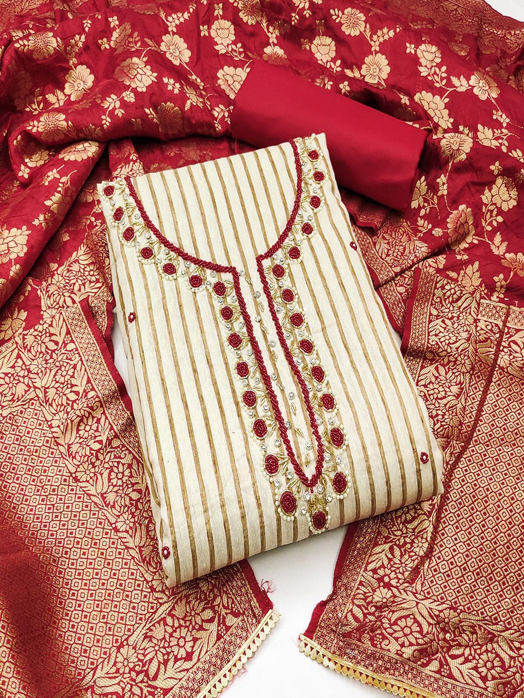

Lilots Unstitched Dress Material, Red