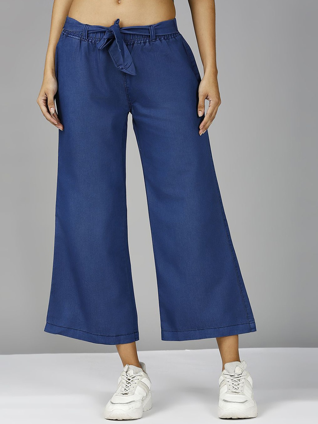 

Blum Denim Women Mid-Rise Cropped Wide Leg Stretchable Jeans, Blue