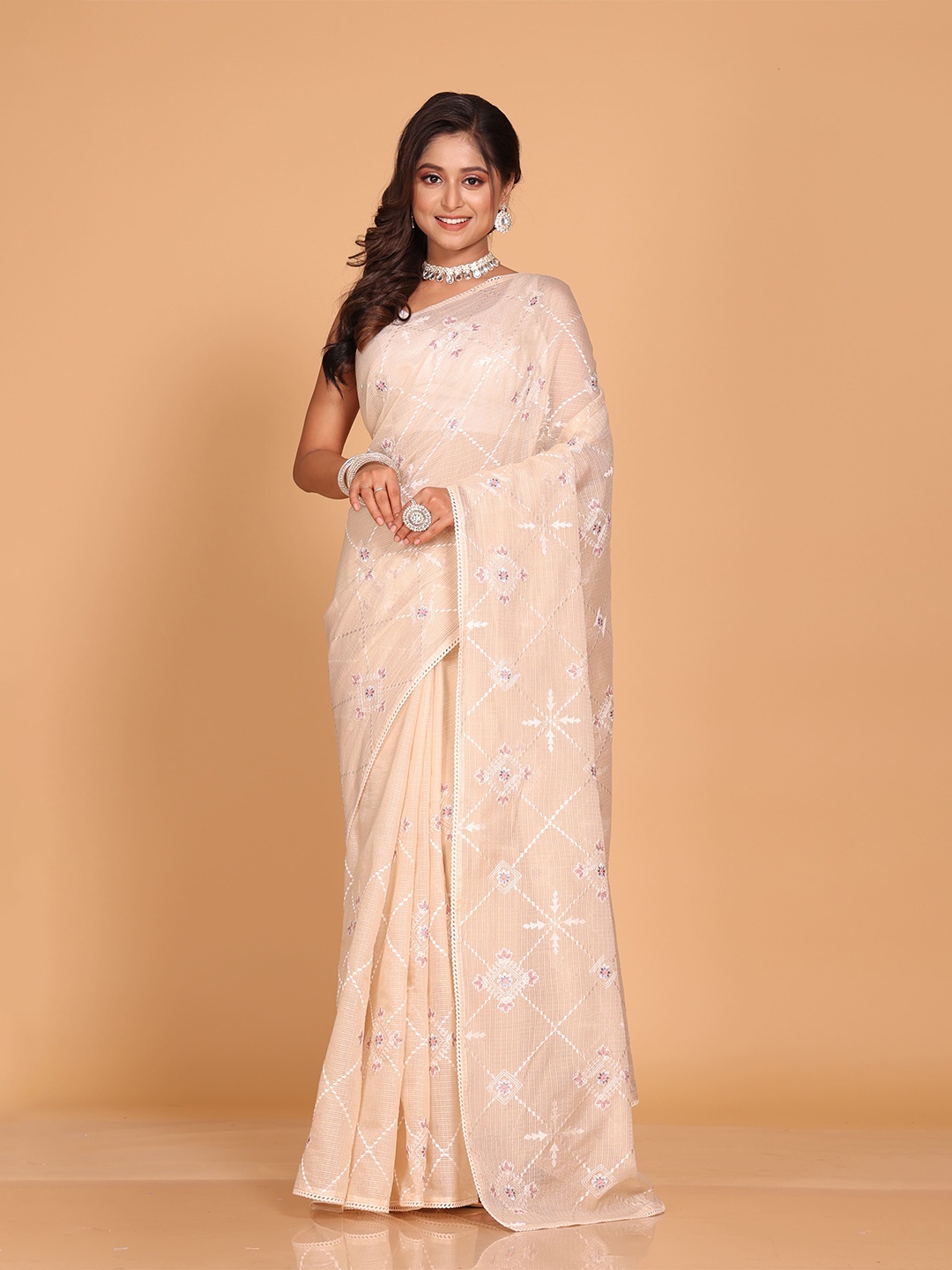 

Morchari Floral Pure Cotton Saree, Beige