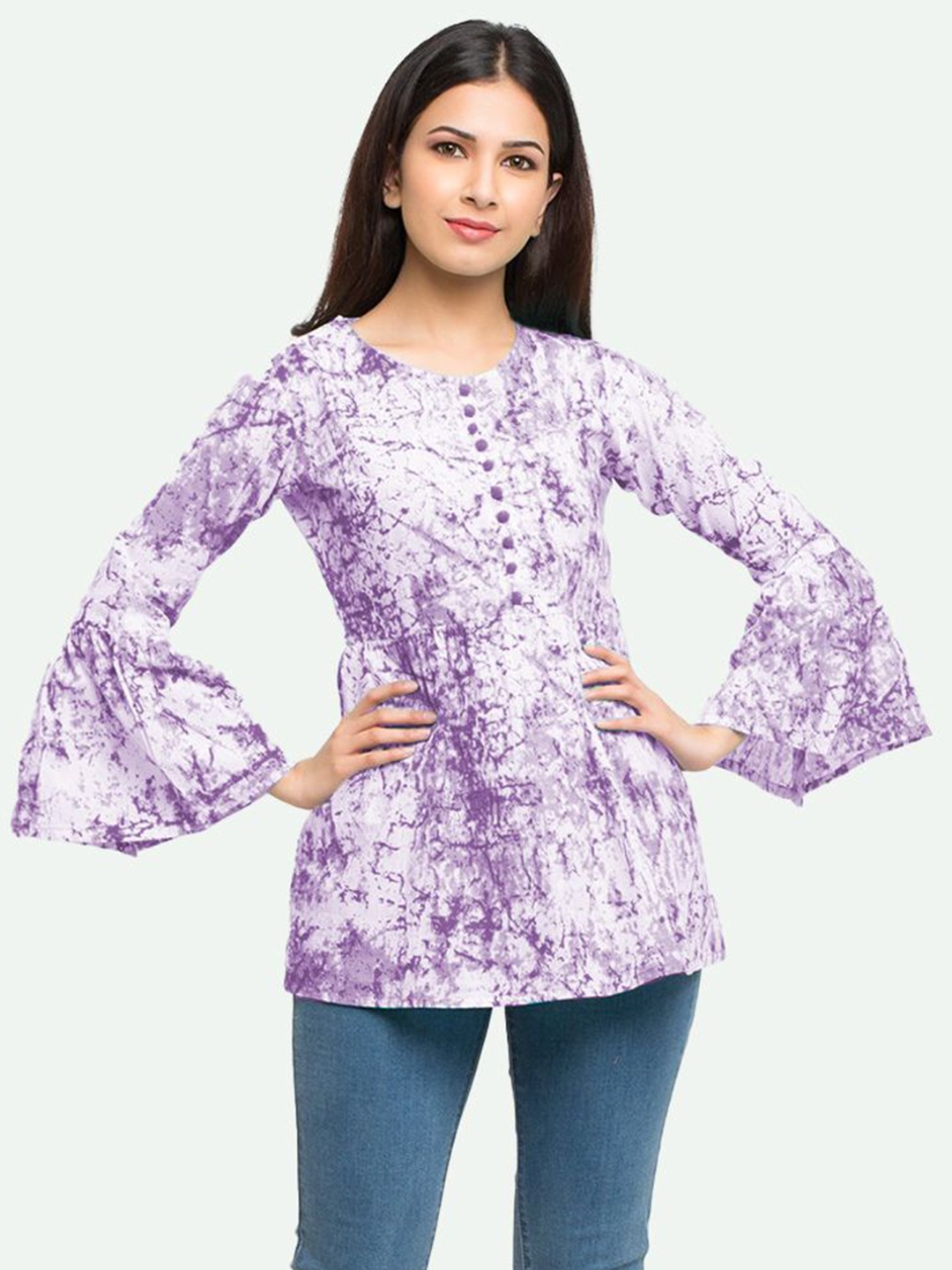 

KALINI Floral Print Bell Sleeve Cotton Top, Multi