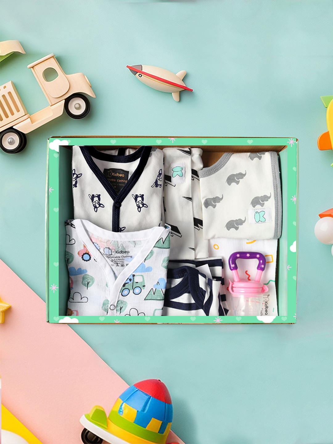 

Kidbea Infants 7-Pcs Organic Cotton Baby Apparel Gift Set, White