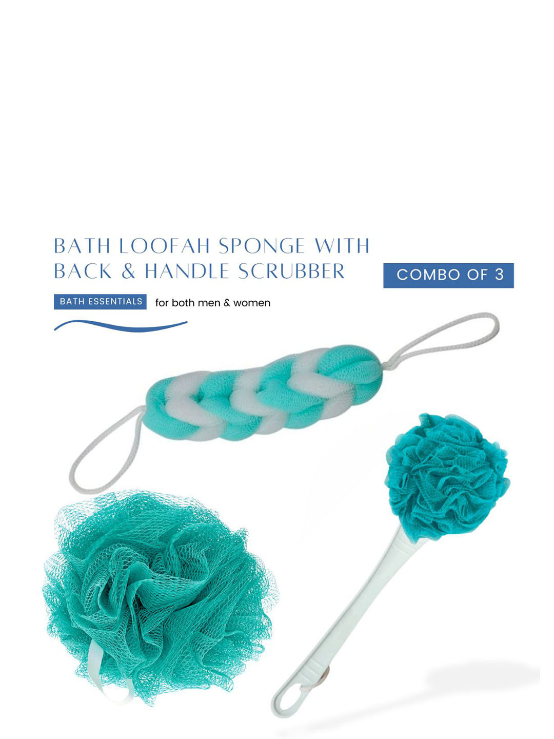 

CareDone Set Of 3 Large Bath Loofah Sponge Scrubber Exfoliator For High Lather Cleansing, Green
