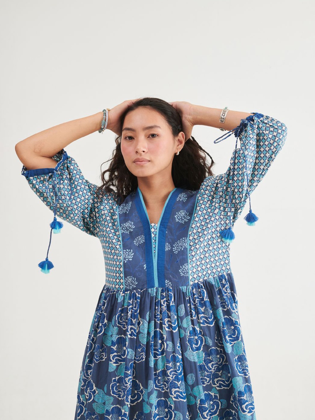 

Prakriti Jaipur Ethnic Motifs Print Fit & Flare Dress, Blue