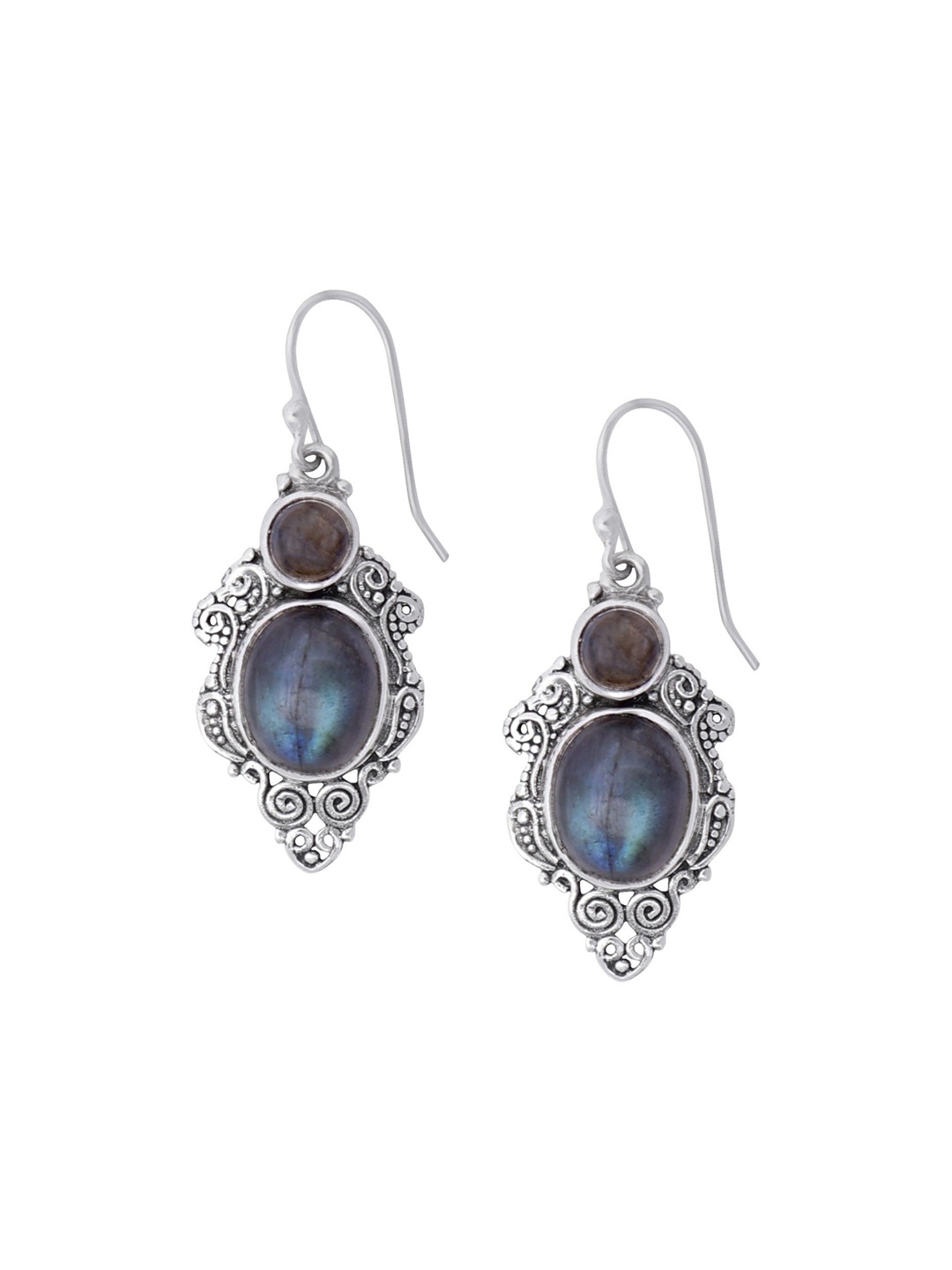 

Exotic India Labradorite Gemstone Sterling Silver Beautiful Earrings, Brown