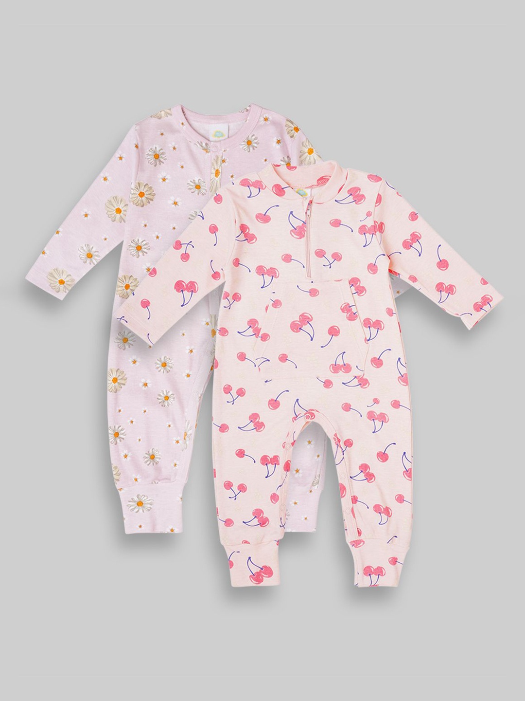 

Fancy Fluff Pack Of 2 Printed Pure Cotton Rompers, Pink