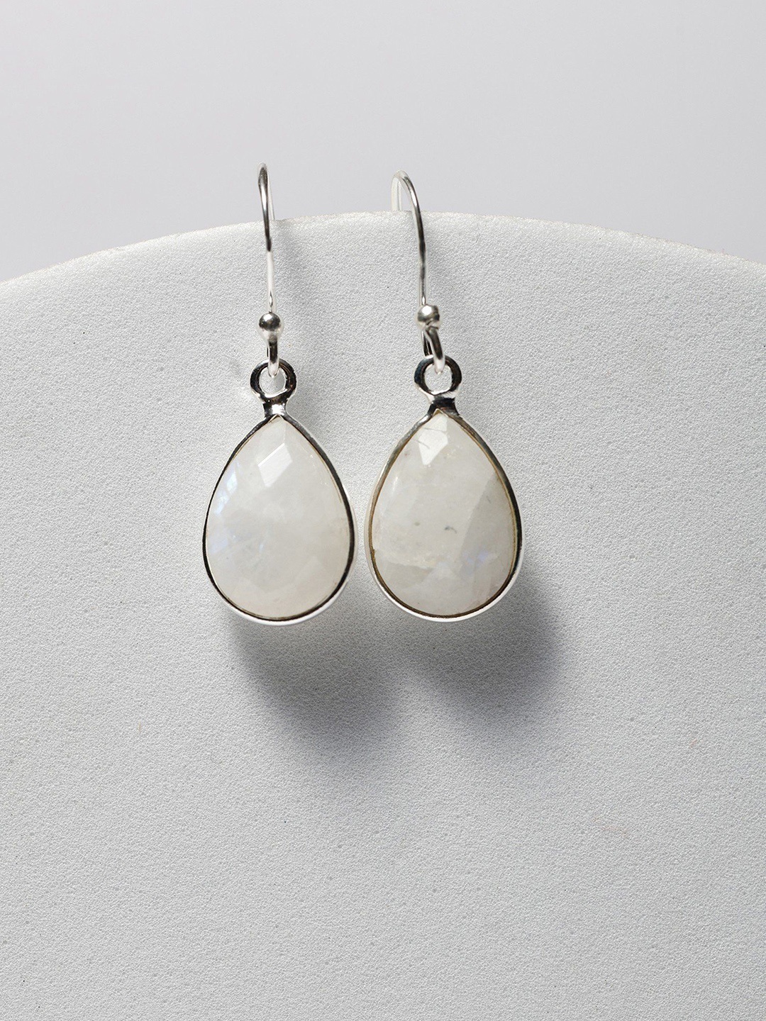 

Exotic India Faceted Rainbow Moonstone Sterling Silver Earrings, White