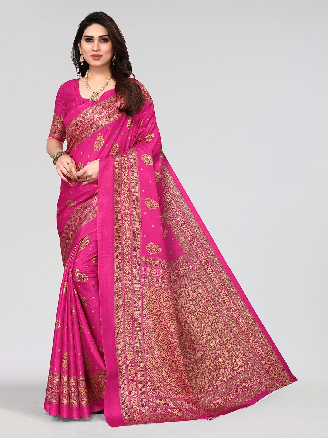 

VIRICA Ethnic Motif Pure Cotton Khadi Saree, Pink