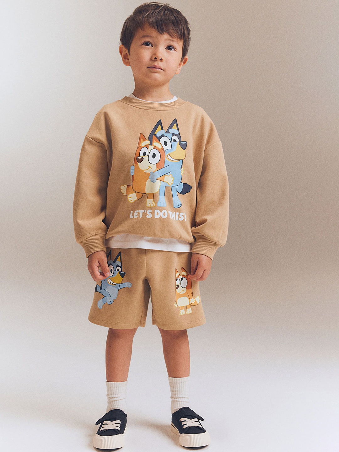 

H&M 2-Piece Printed Sweatshirt Set, Beige