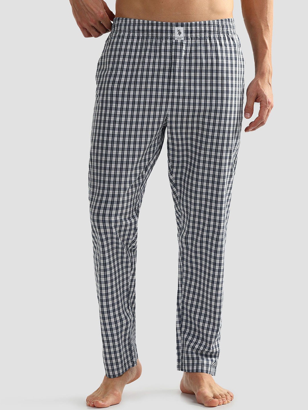 

U.S. Polo Assn. Men Pure Cotton Checked OELP5 Lounge Pants, White