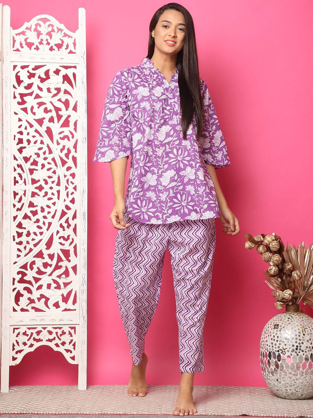 

TAG 7 Women Printed Night suit, Purple