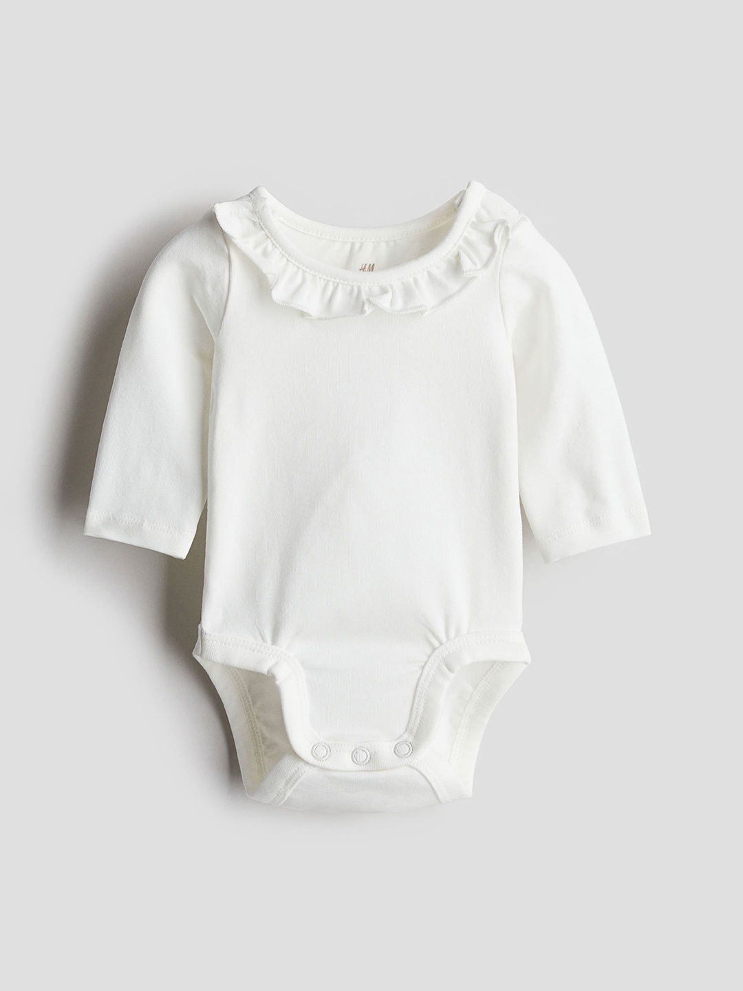 

H&M Girls Flounce-Collared Cotton Bodysuit, White