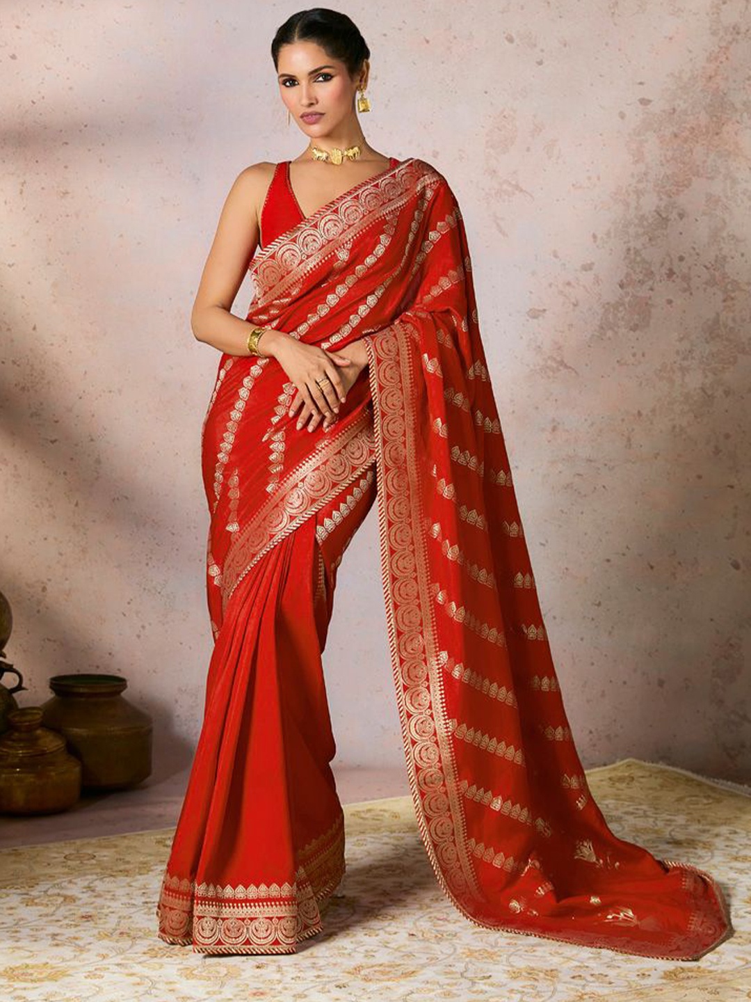 

Masaba Leheriya Zari Pure Silk, Red