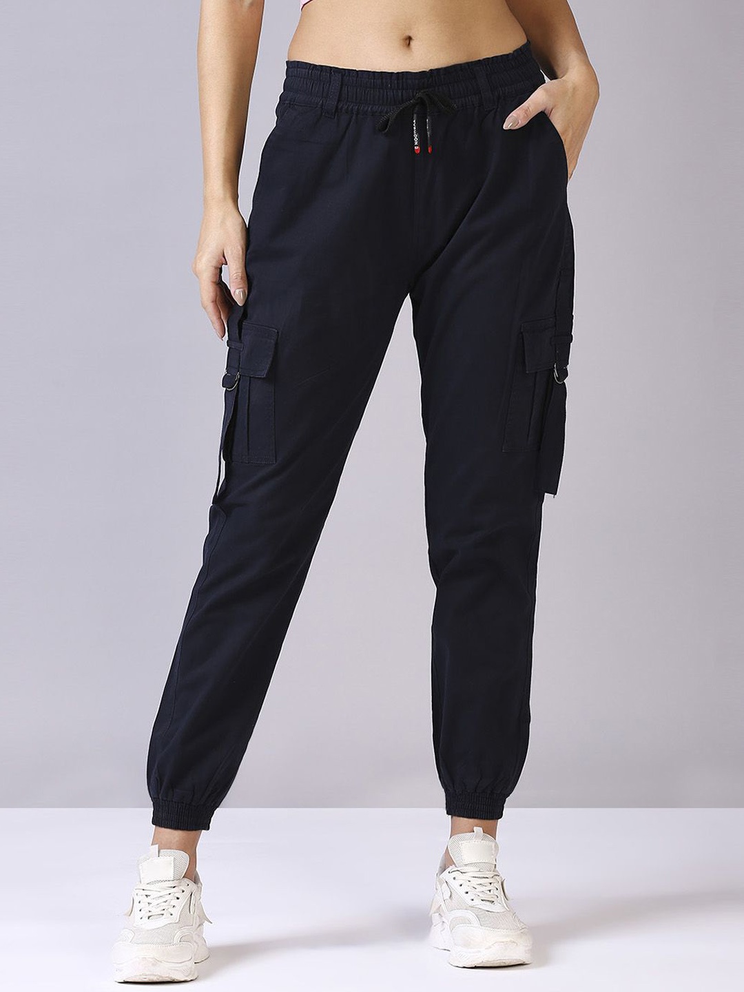 

Blum Denim Women Solid Mid Rise Regular Fit Smart Joggers, Navy blue