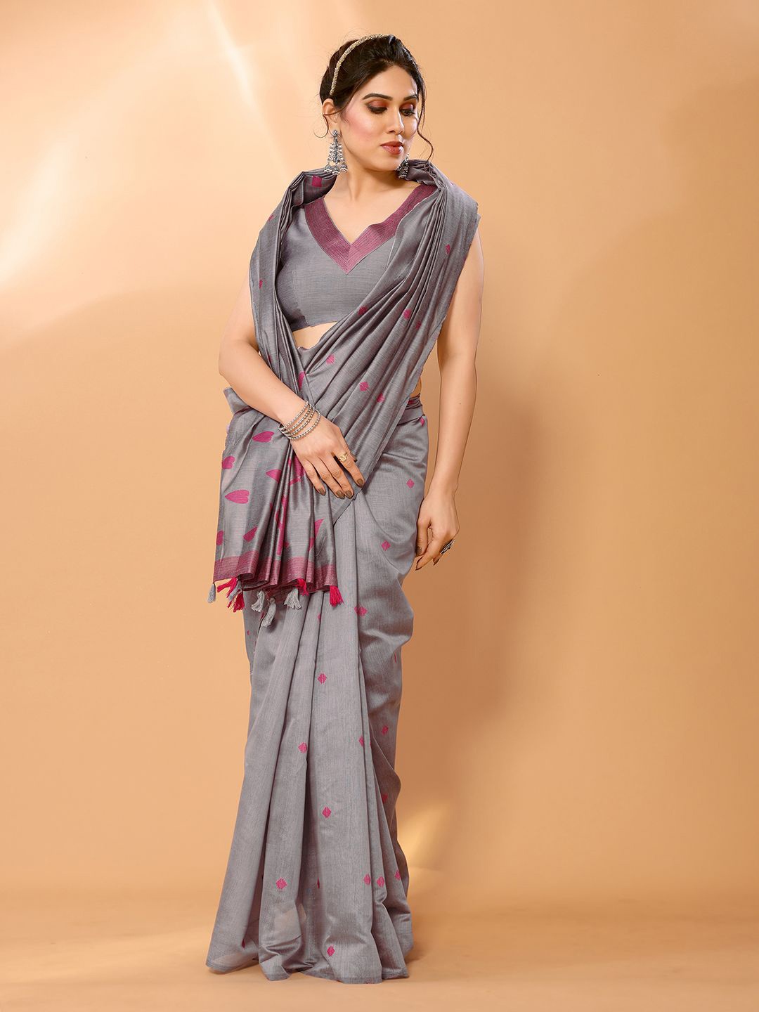 

MySilkLove Ethnic Motifs Chanderi Saree, Grey