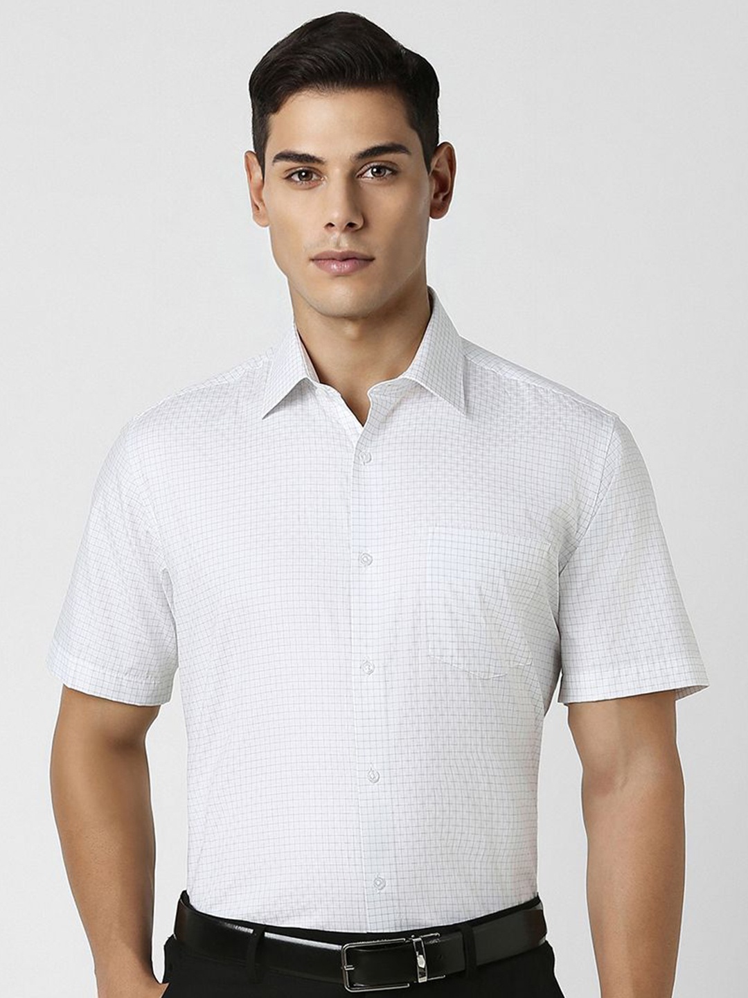 

Van Heusen Men Spread Collar Micro Checked Cotton Formal Shirt, White