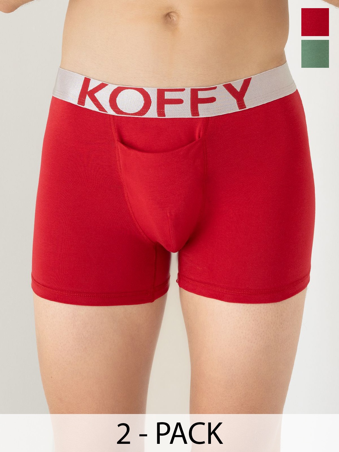 

KOFFY Pack Of 2 Cotton Trunks KOFFY_KI25_TGRD_GN_2PC, Red