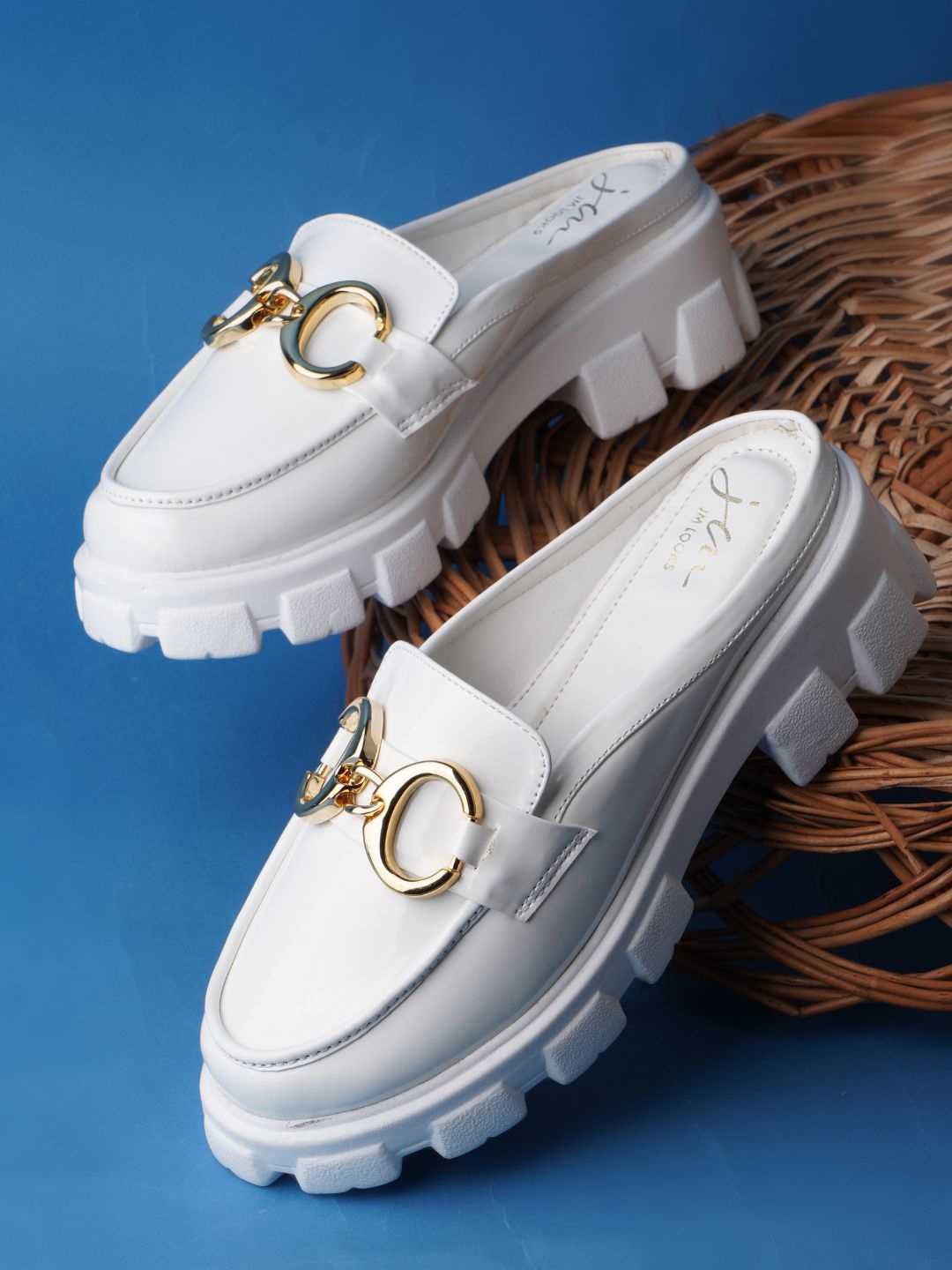 

JM Looks Women Buckled Embellished Platform Mules, White