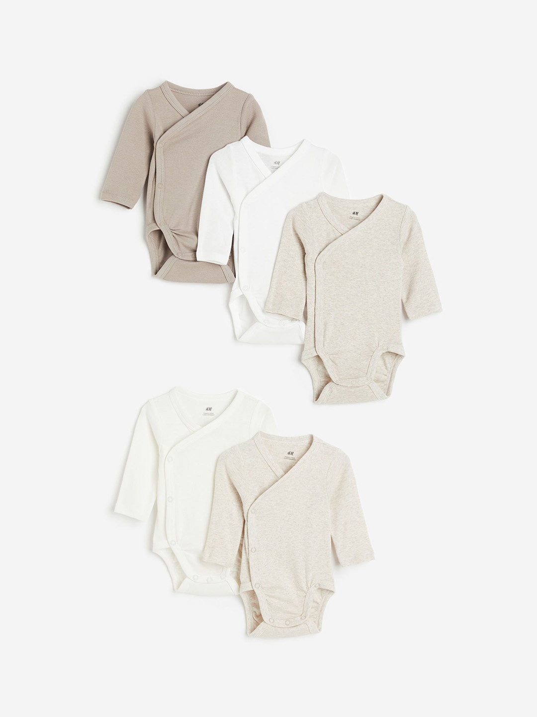 

H&M Infant Boys Pack Of 5 Wrapover Bodysuit, Beige