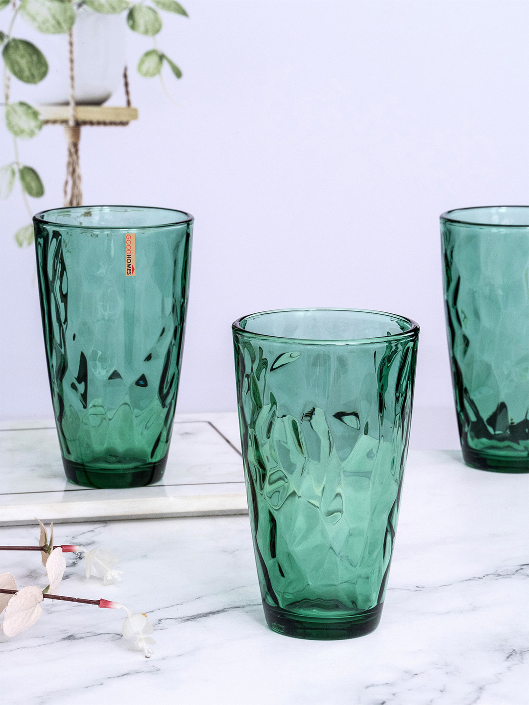 

GOODHOMES -6Pcs Green Textured Water Glass