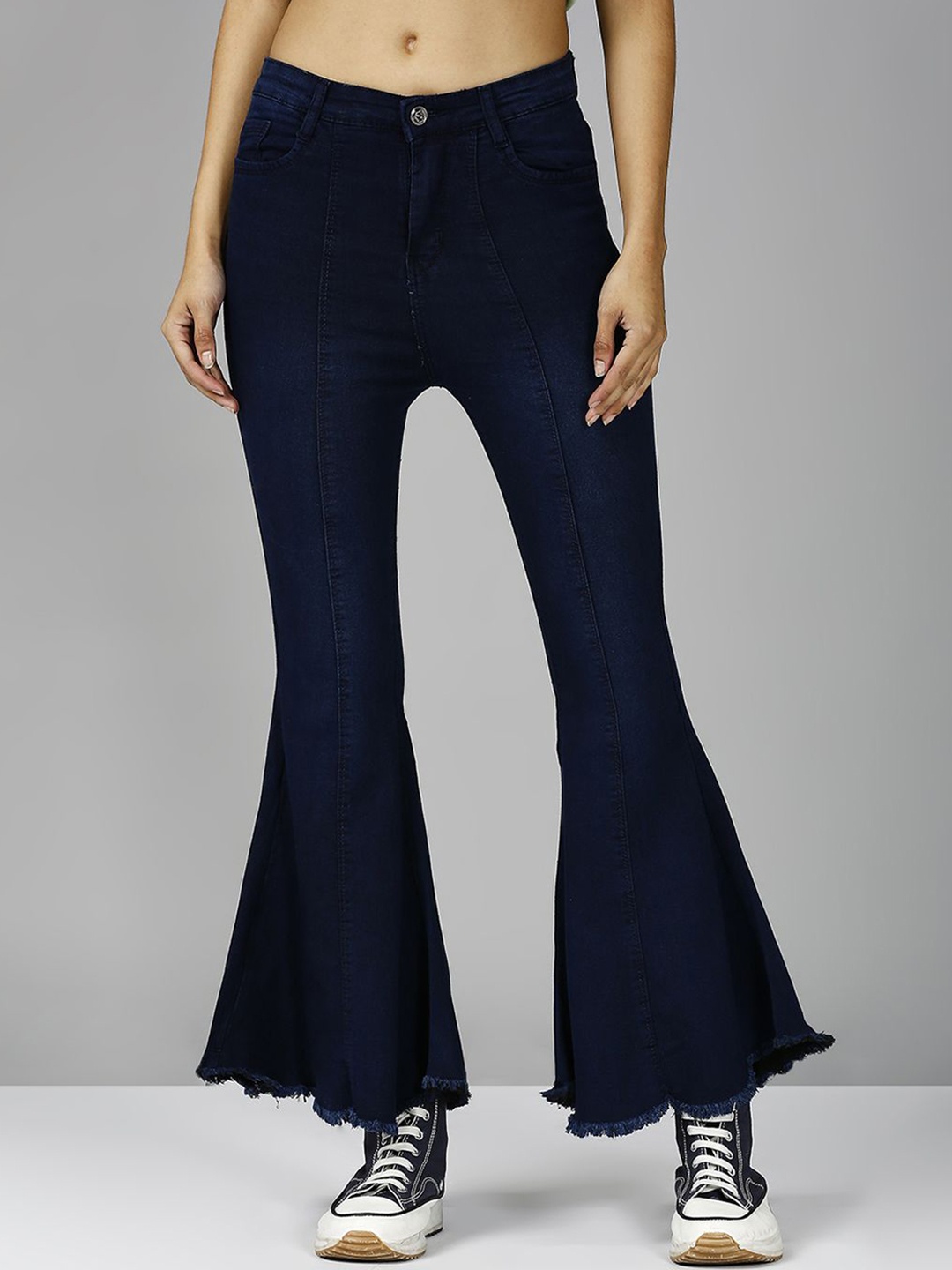 

Blum Denim Women Flared Fit Mid-Rise Stretchable Jeans, Navy blue
