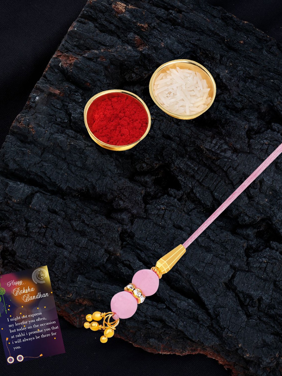 

Silver Shine 2-Pcs Bhaiya And Bhabhi Rakhi Gift Set, Pink