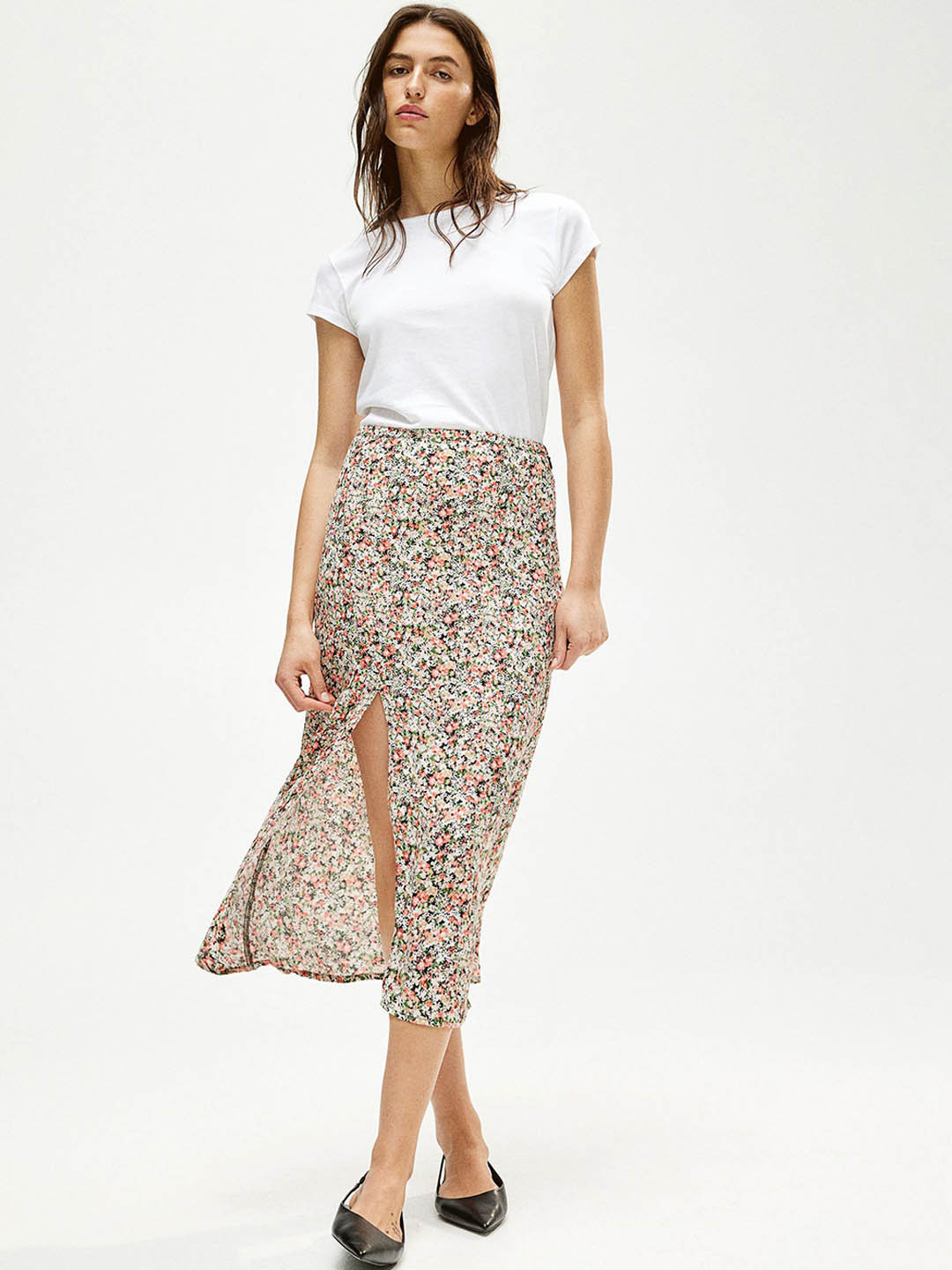 

H&M Printed Crepe Skirt, Pink