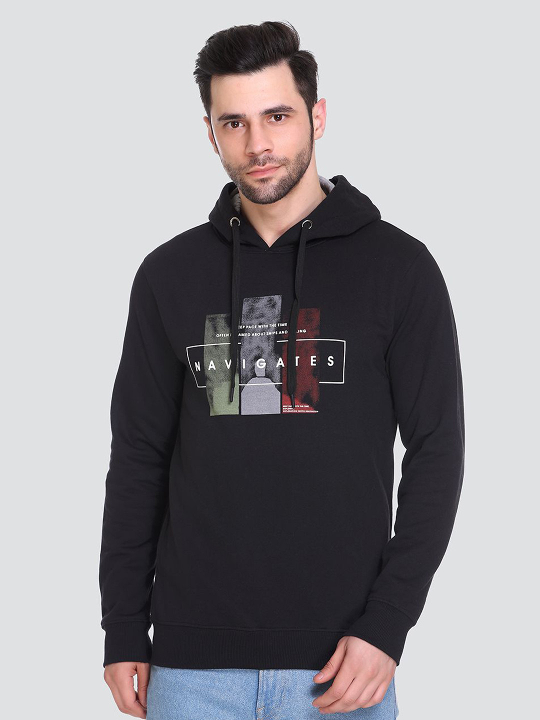 

Tuckinn Men Typography Printed Hooded Sweatshirt, Black