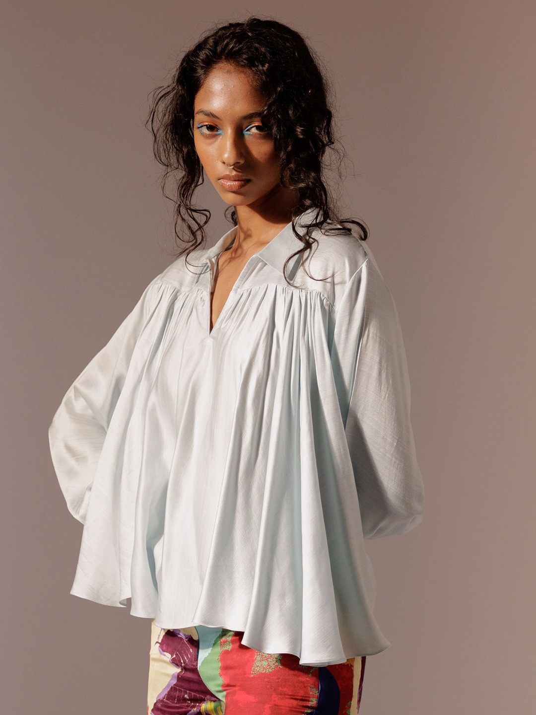

Advait Bell Sleeve Shirt Style Top, Blue
