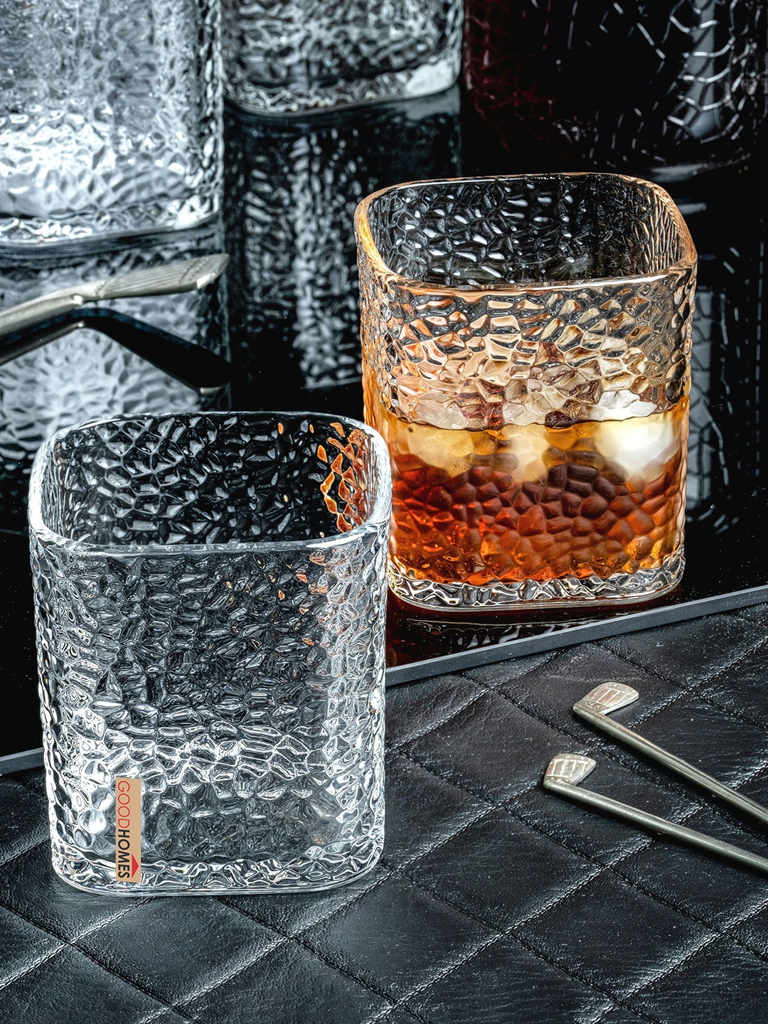

GOODHOMES 6-Pcs Transparent Textured Square Water Glass set