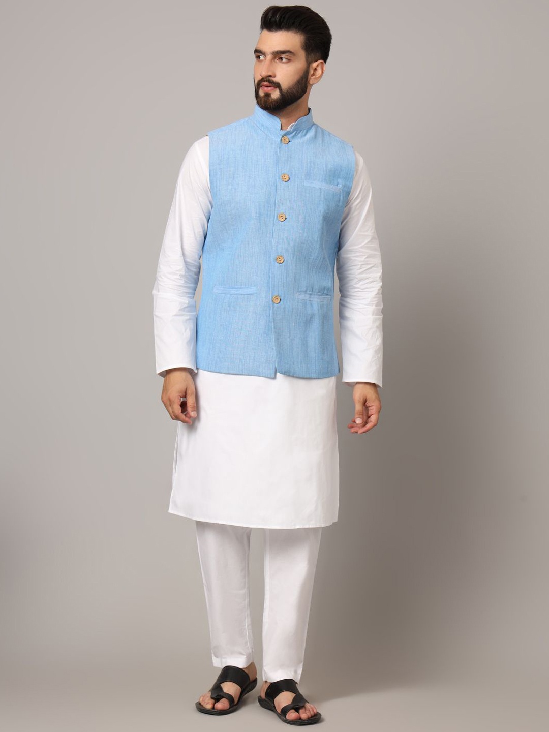 

Latest Chikan Garments Woven Design Nehru Jacket, Blue