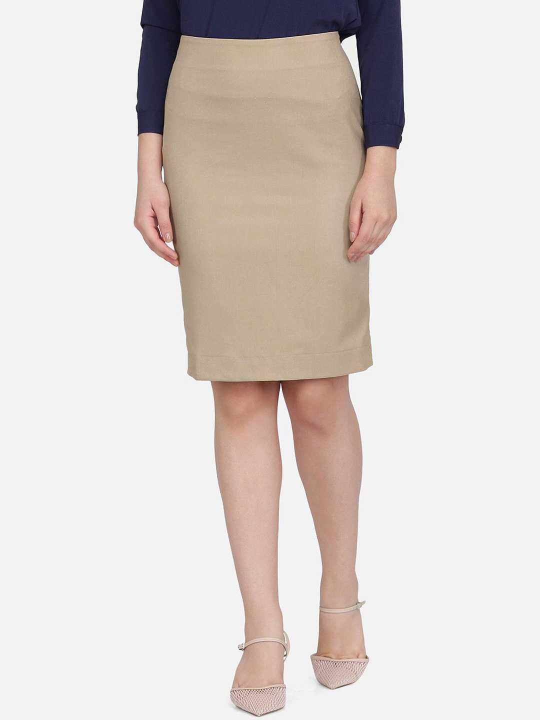 

PowerSutra Knee-Length Pencil Skirt, Beige