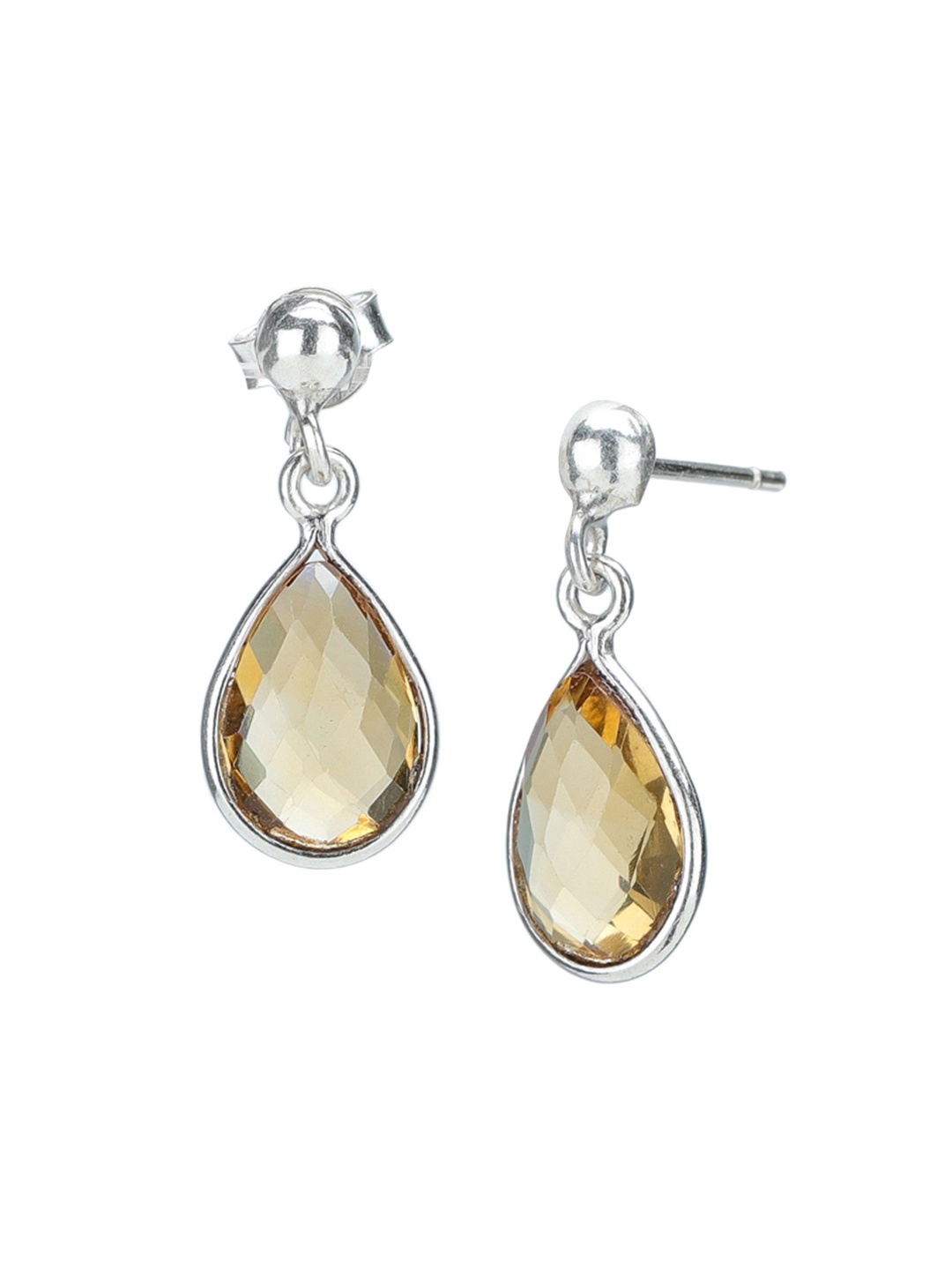 

Exotic India Superfine Bezel Stones Drop-Cut Sterling Silver Earrings, Yellow