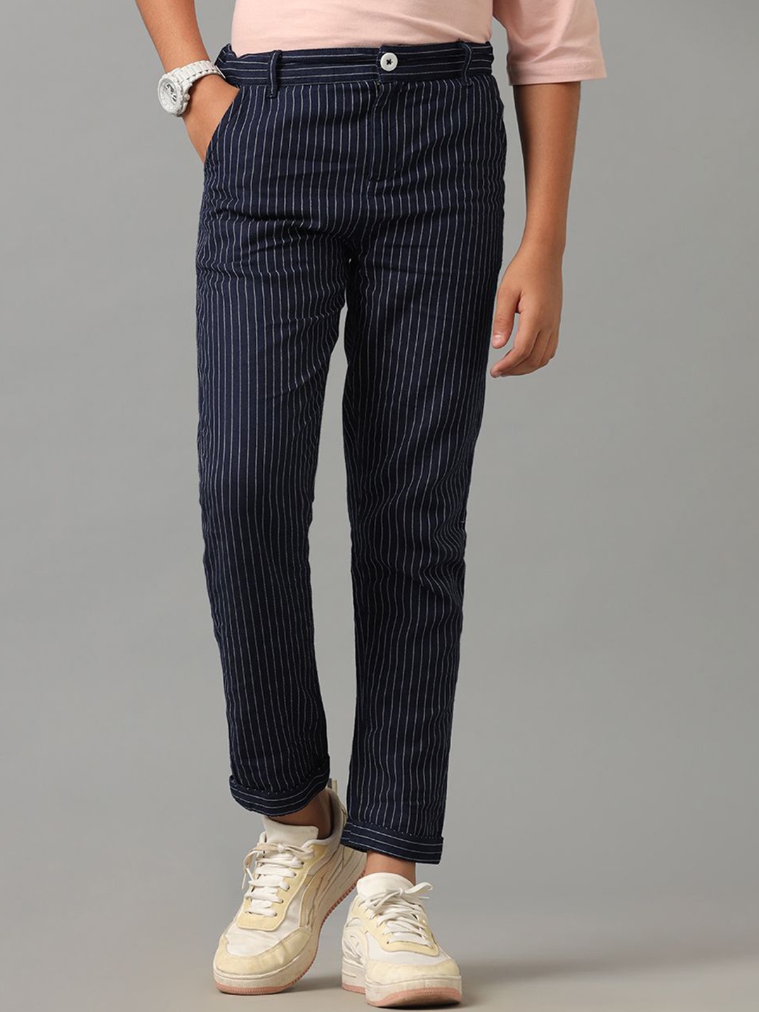 

UNDER FOURTEEN ONLY Boys Striped Trousers, Blue