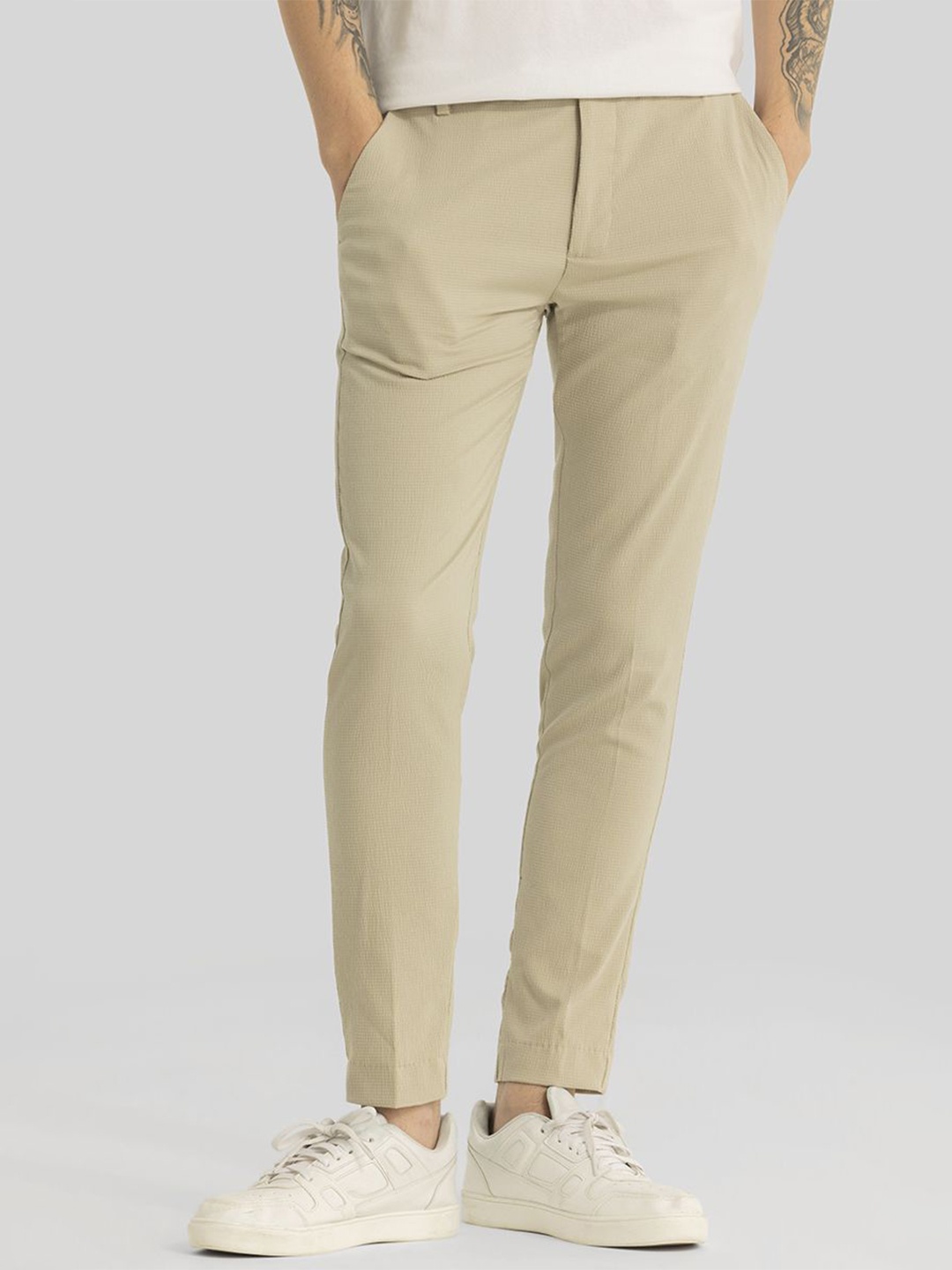 

Snitch Men Smart Slim Fit Trousers, Nude