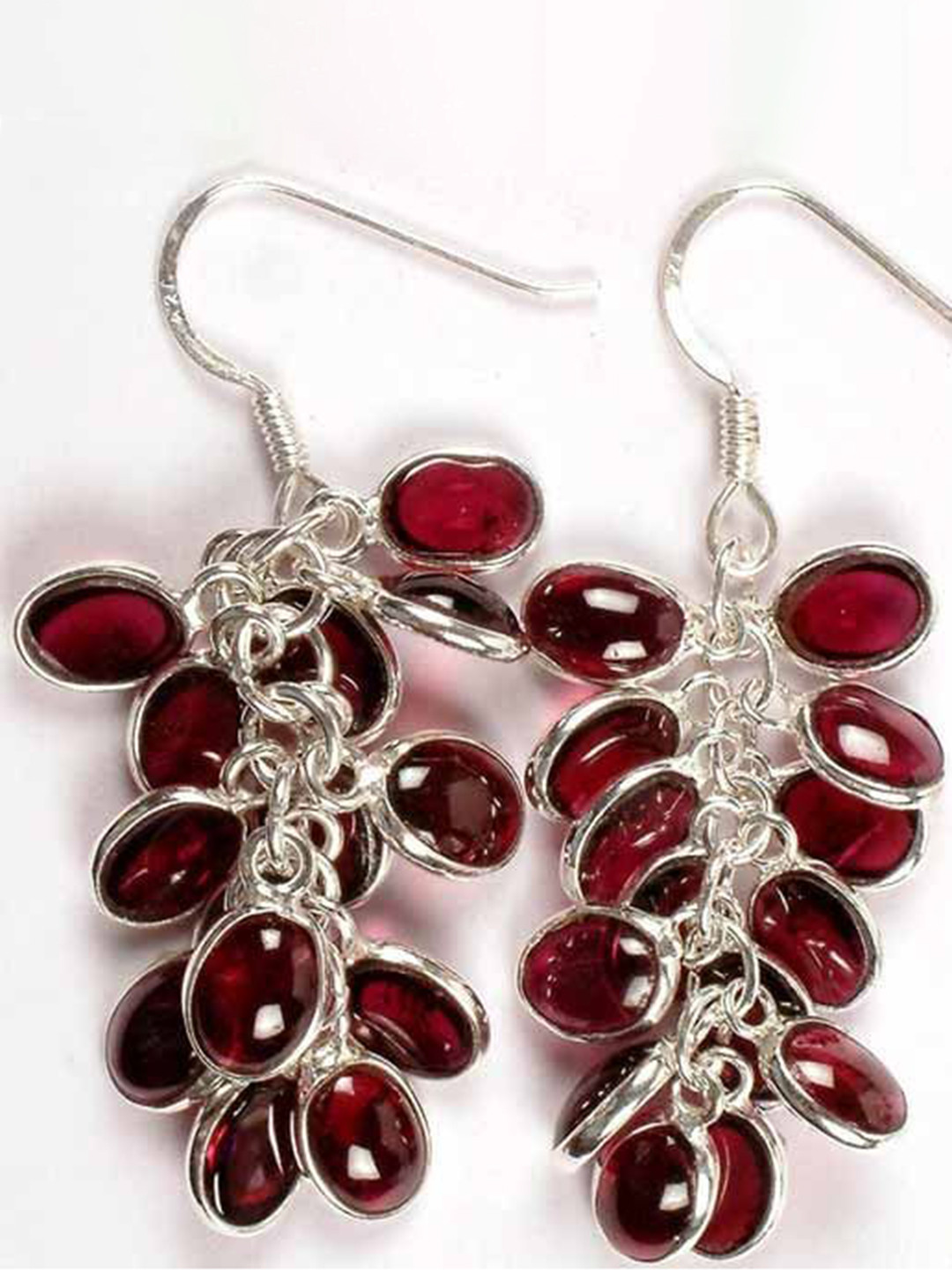 

Exotic India Garnet Gemstone Sterling Silver Bunch Earrings, Red