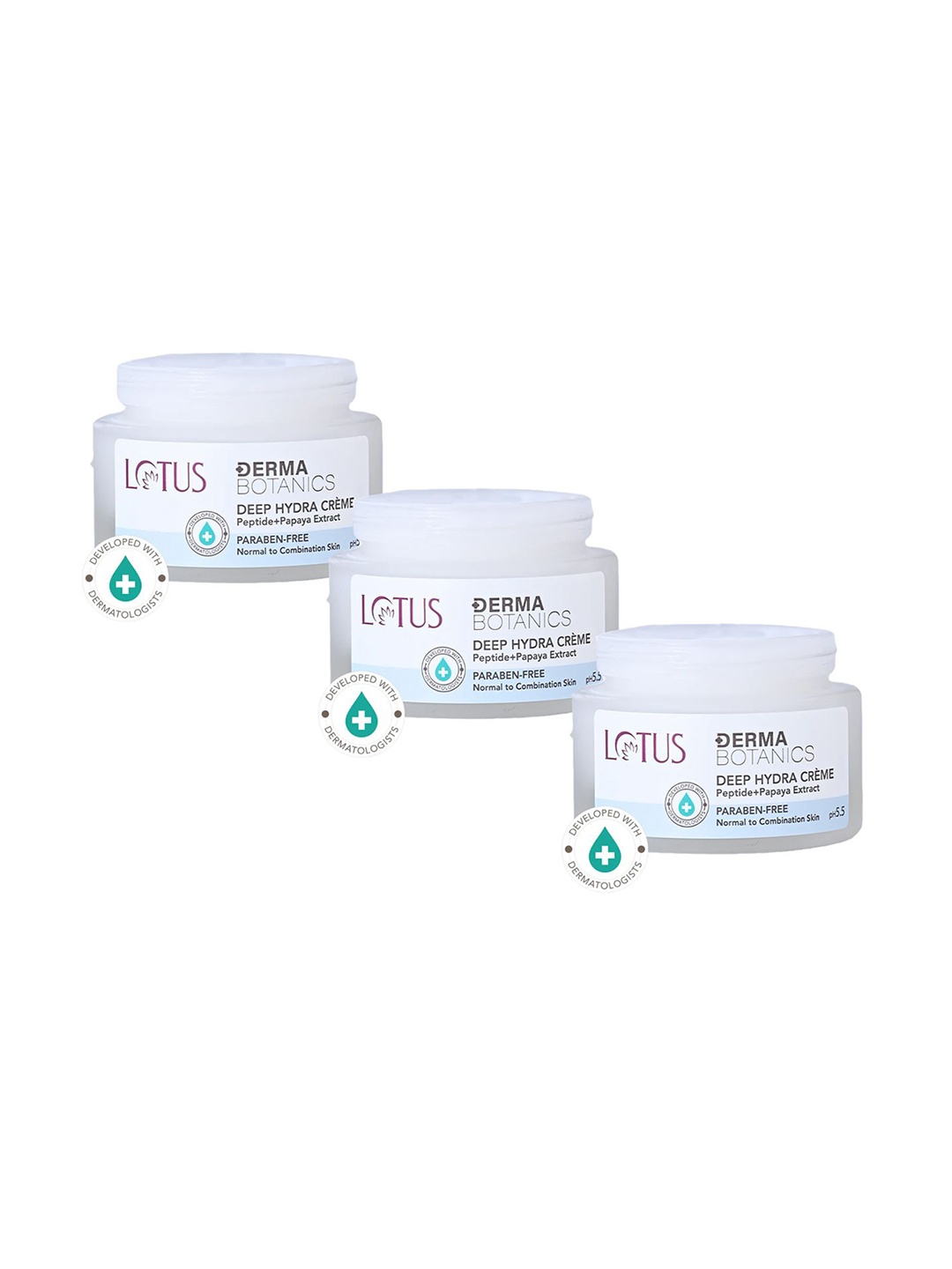 

Lotus Herbals DermaBotanics Set Of 3 Deep Hydra Cream with Peptide & Papaya - 50 g each, White